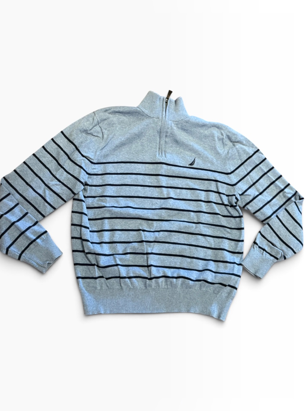 Nautica Men’s Large Blue Striped Cotton Zip Turtleneck Sweater